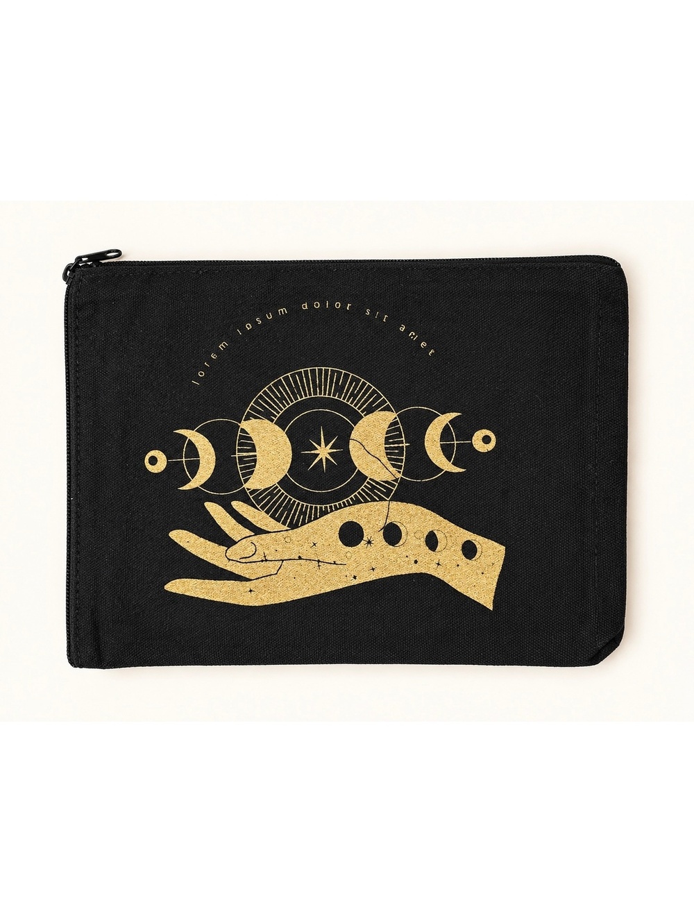 Black & Gold Moon-Phase Hand Zipper Pouch — New